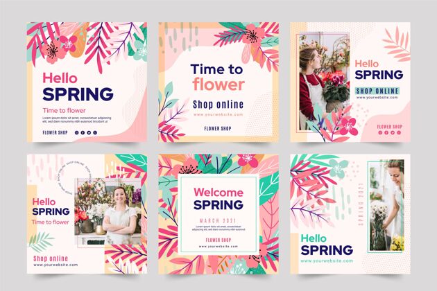 平面设计平面设计春季instagram帖子集季节Instagram帖子包装