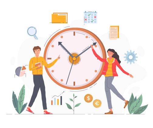 程序平面手绘时间管理插图时间表人时间管理