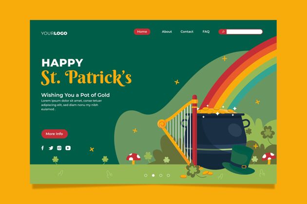 圣帕特里克日平面圣帕特里克节登陆页模板网页模板爱尔兰铅捕获页