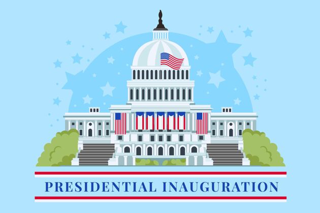 美国美国总统就职典礼插图白宫和美国国旗手绘美国美国