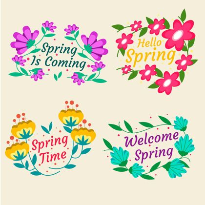 花卉春季标签系列设置你好春天春天的时间