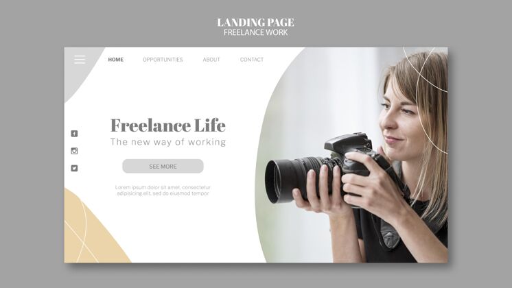 网络模板与女摄影师自由工作的登录页网站职业职业