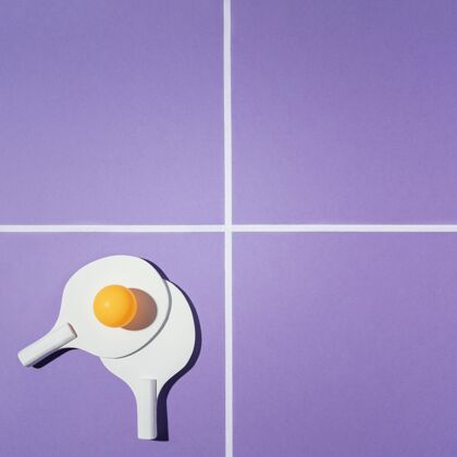 调色板在紫色背景上平放羽毛球拍极简设备球