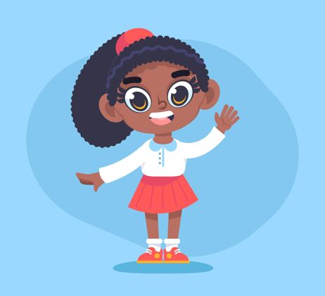 非洲裔美国人卡通可爱的非裔美国女孩插画女孩孩子卡通