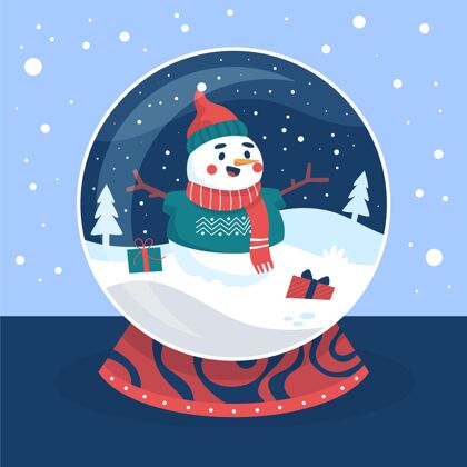 地球仪手绘圣诞雪人雪球球降雪雪圣诞节