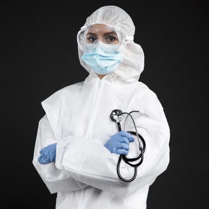 专家女医生戴着专用医疗器械专业冠状病毒护理