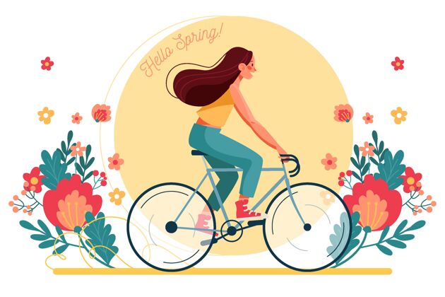 平面设计骑自行车的女人春天的背景春天背景自然