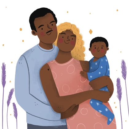拥抱平手画的黑人家庭带着孩子家庭婴儿爸爸
