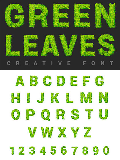 字体Abc时尚现代标语牌字母集字母字体收集设置字母表叶子