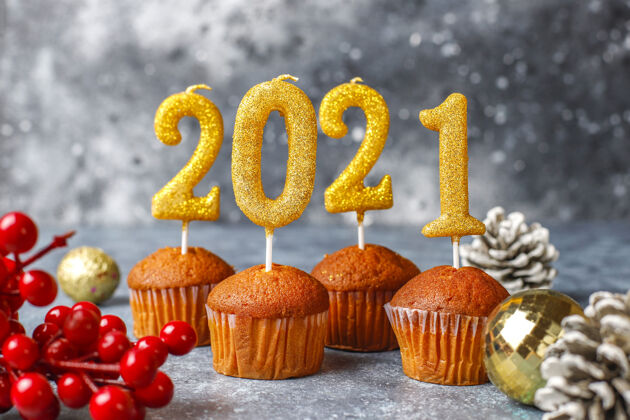 礼物2021年新年快乐 金烛纸杯蛋糕蜡烛甜蜜节日