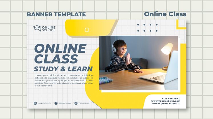 虚拟横幅模板的在线课程与孩子课堂模板教育