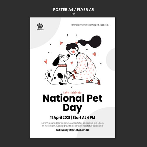 庆典垂直海报模板为全国宠物日与女主人和宠物女人宠物国内