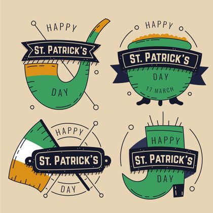 事件手绘圣帕特里克节标签系列爱尔兰凯尔特人标签