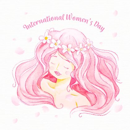 女人水彩妇女节粉色头发事件女权主义者庆祝