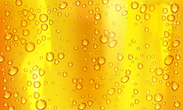 水玻璃黄色背景上的冷凝水或啤酒滴窗户上的雨滴 抽象的湿纹理 酒杯中的冷果汁或香槟酒精饮料逼真的3d矢量插图玻璃清洁撕裂