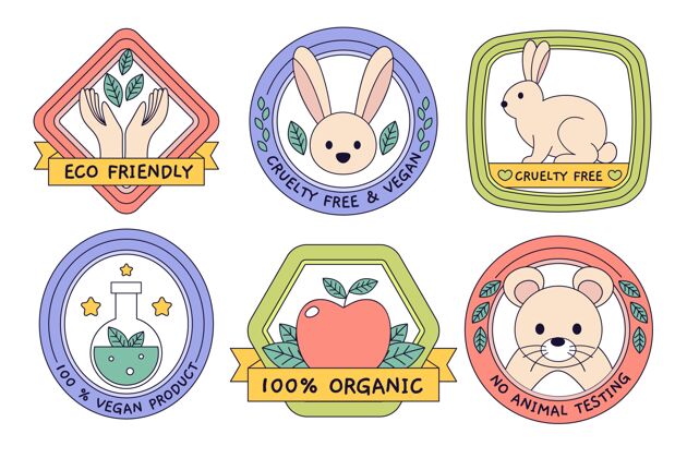 免费动物残忍免费徽章平面设计彩色收集环保标签平面设计