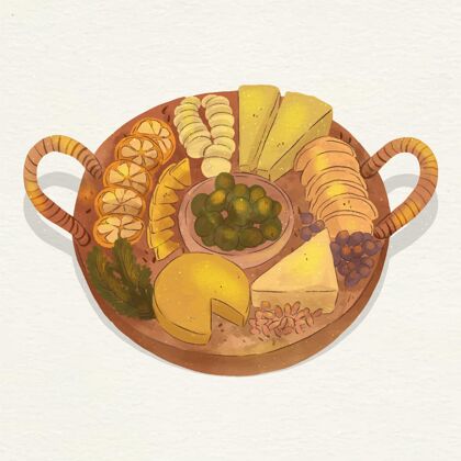奶酪水彩画奶酪板插图与伴奏课程烹饪砧板