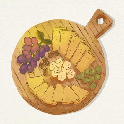 食物水彩画奶酪板插图与伴奏课程美食小吃