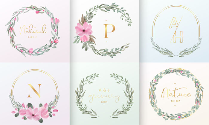 相框美丽的标志设计收集品牌标志和公司标识女性叶子花卉