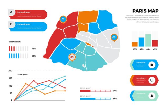 信息图平面巴黎地图信息图形模板图形地图地形