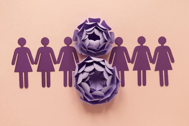 活动妇女节纸花和妇女的顶视图顶视图平等意识