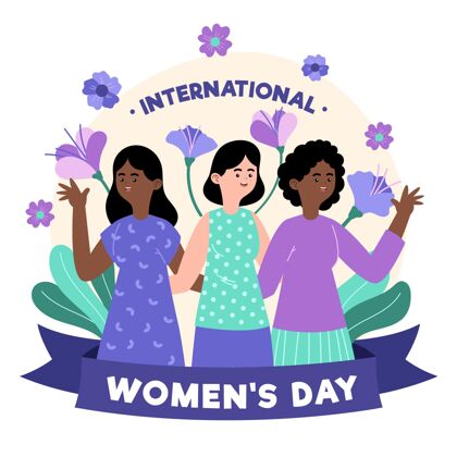 插图手绘国际妇女节与妇女和鲜花全球国际妇女节庆典