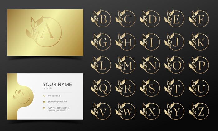 缩写圆形框架中的金色字母 用于标识和品牌设计字母企业标识品牌