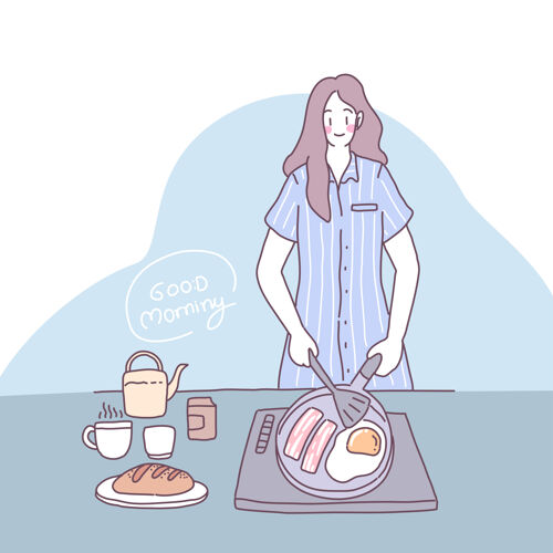 制服矢量平面插图与一个女孩谁在厨房做饭食物生活方式美食