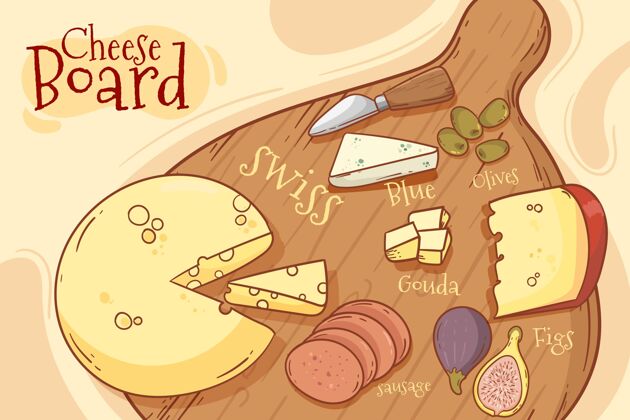 美味手绘美味奶酪板奶酪食品吃
