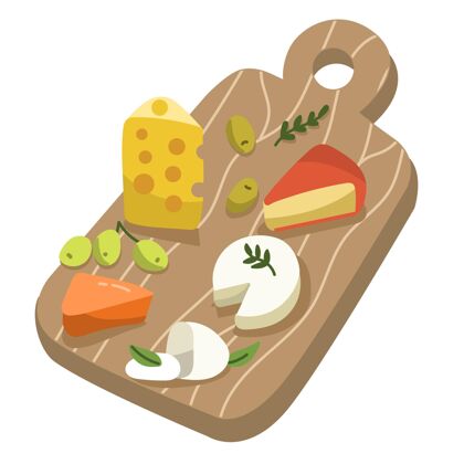 美味画在木板上的奶酪类型插图吃食品奶酪