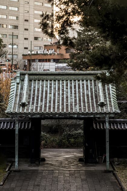 圣殿传统的日本木门寺庙综合建筑垂直建筑