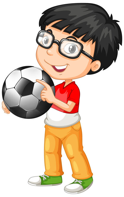 动作可爱的小男孩卡通人物拿着足球人物孩子男性