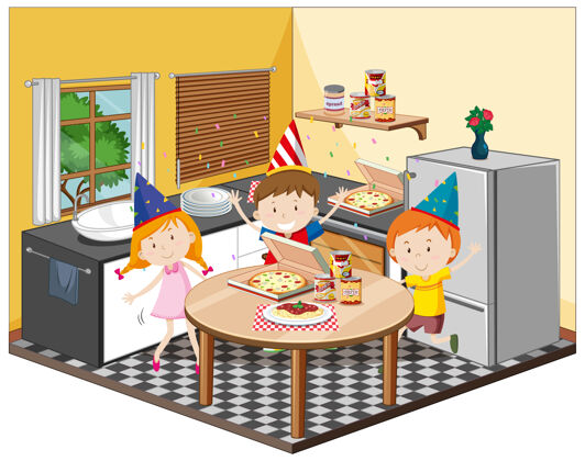 孩子孩子们在厨房里以派对为主题室内童年室内