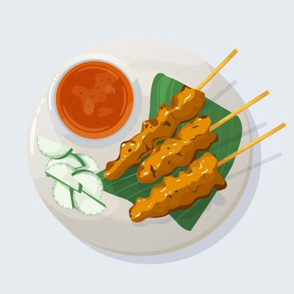 插图手绘沙爹插图食品传统饮食