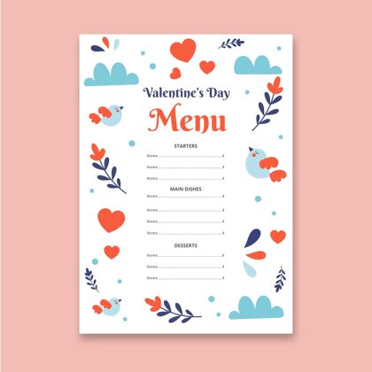 庆祝平面设计的情人节菜单模板平面设计情人节心