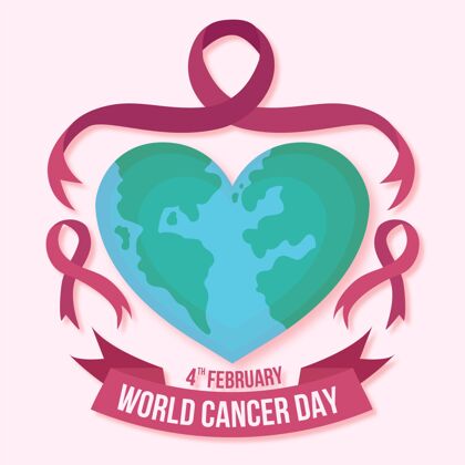 组织扁平的癌症日丝带和心形世界2月4日积极医疗保健