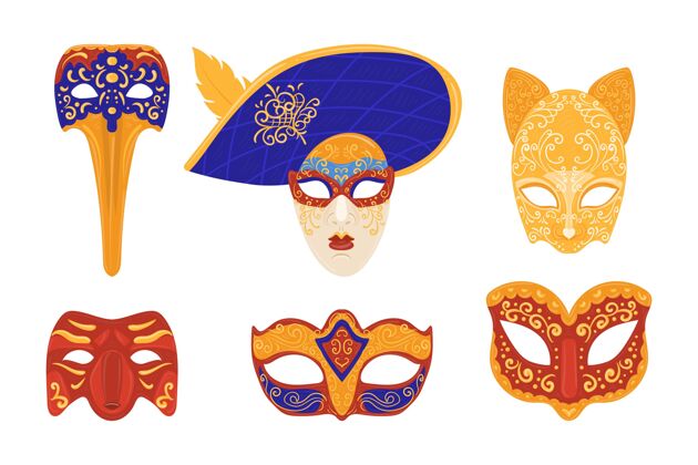 聚会白色背景上的威尼斯狂欢节面具系列服装化妆舞会威尼斯人嘉年华面具