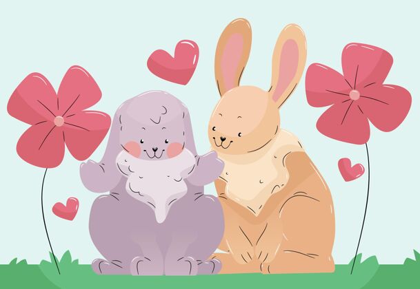 情侣可爱的小兔子庆祝事件情人节