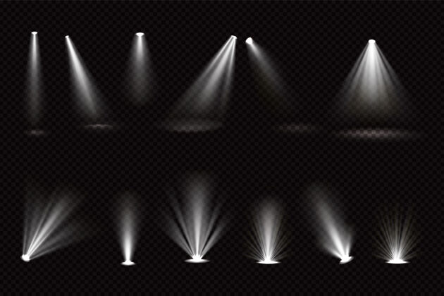 音乐会聚光灯和落地投影仪发出的光束被隔离透明明亮聚光灯