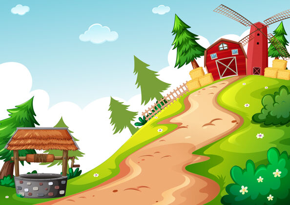 谷仓动画风格的空白帧场景农场农业自然