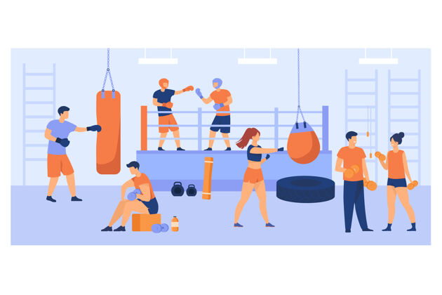 力量男女拳击俱乐部训练 拳击袋锻炼 拳击 举重为搏击俱乐部 运动 积极的生活方式的概念锻炼拳击运动
