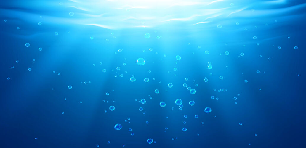 海洋水下背景 水面 海洋 大海 游泳池透明的水与气泡 涟漪和阳光下降 广告模板逼真的三维插图海光太阳