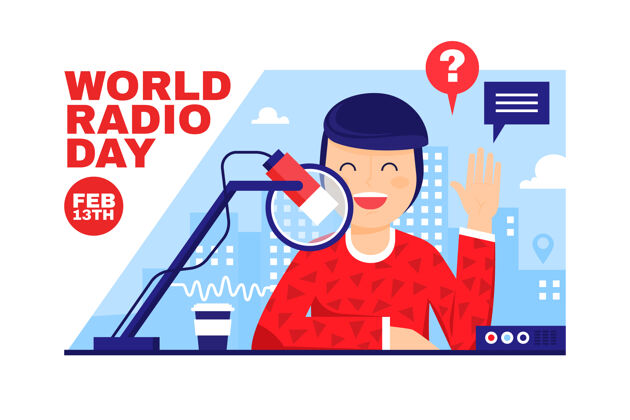 播客平面设计世界广播日快乐人物广播广播音乐