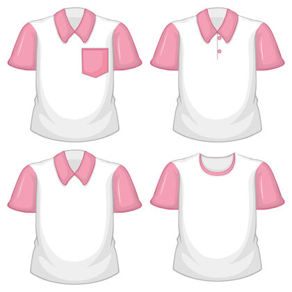 商品一套不同的白色衬衫与粉色短袖隔离女有趣的女人