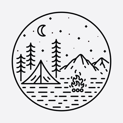 享受野营自然探险野生线徽章补丁针图形插图艺术t恤设计湖泊沙漠森林