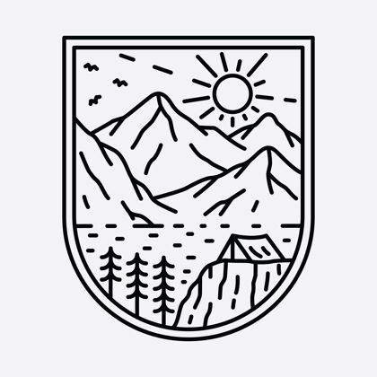 木头野营自然探险野生线徽章补丁针图形插图艺术t恤设计自然森林山