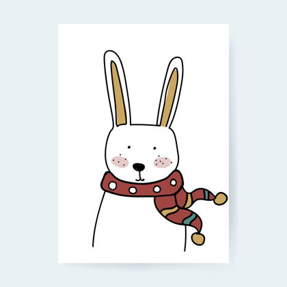 围巾手绘兔字配围巾 冬天的季节插图问候风格