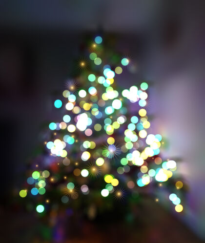 快乐圣诞背景与散焦树和灯闪光圣诞背景年