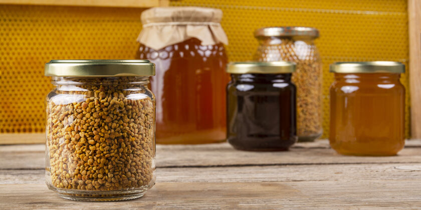 花粉花粉罐蜂蜜罐和蜂巢蜂窝花粉和蜂蜜罐木制