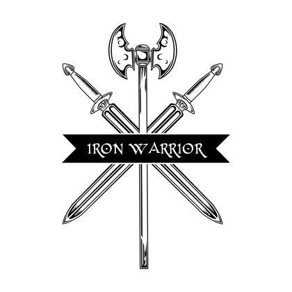 历史中世纪武器矢量插图交叉剑 斧头和铁战士文本警卫和保护概念的徽章或徽章模板团队保护元素